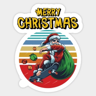 Christmas Skateboarding Santa With Vintage Sunset Perfect Gift for Christmas Day Sticker